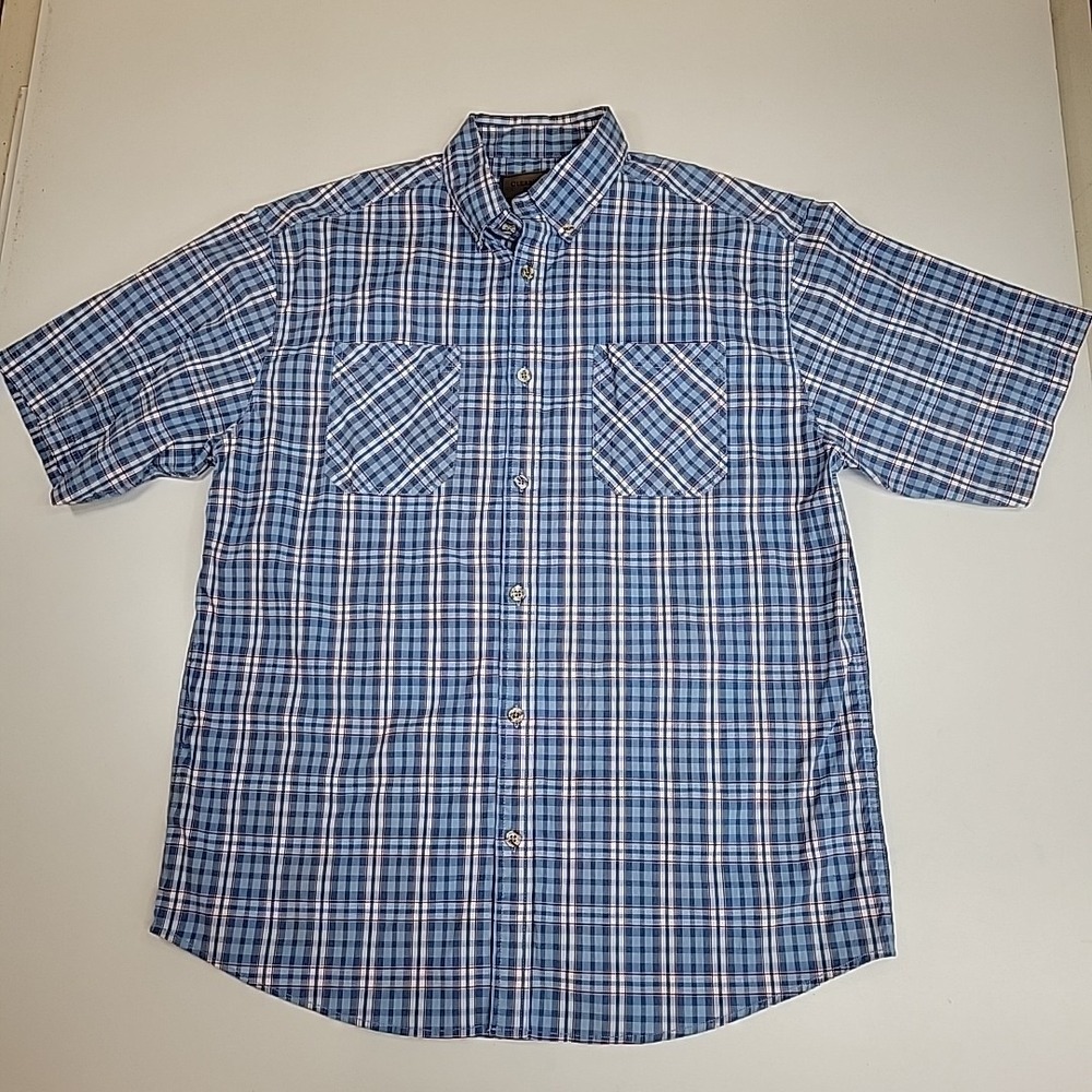 Clearwater Outfitters Blue Plaid Short Sleeve Button Down Cotton Shirt Size L‎